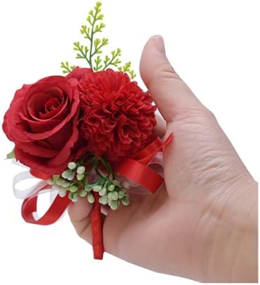 2 Csomag Virág Csukló Csokor Virág Szett,3 Mesterséges Rózsa, Szegfű, Kézzel készített Selyem Virág, Esküvői Virágok, Kiegészítők,