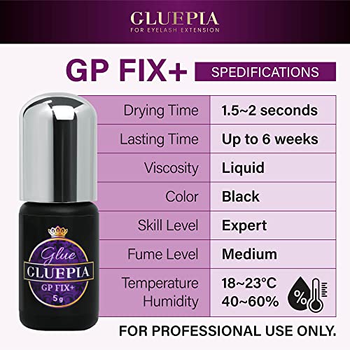 GLUEPIA Szempilla Hosszabbítás Ragasztó GP FIX+ /1.5-2 Sec Szárítási idő/Visszatartás–6 Hét/Kötés Maximális Teljesítmény/Szakmai
