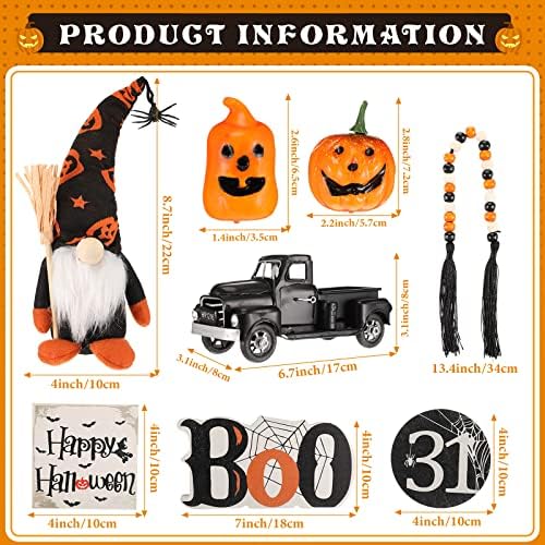 8 Db Parasztház Többszintű Tálca Dekor Elemek Halloween Többszintű Tálca Dekoráció Gnome Tök Boo Fa Jelek, Fekete Kocsi Plüss Gyöngy Koszorú
