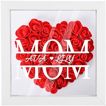 Személyre szabott Anya Virág Shadow Box Neveket Tartósított Rózsa Képet, anyák Napja Születésnapi Ajándékok Anya, Feleség, Nagymama