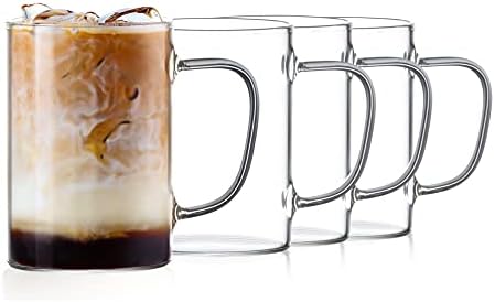 Vörös Sziklák Espresso Csésze – Készlet 4 Espresso Pohár Csésze Fogantyú – 4oz Tiszta Kávés Csésze – Tiszta Üveg Kávés Bögre Forró