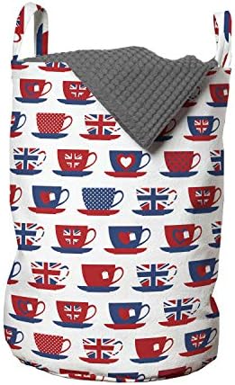 Ambesonne Tea Party csomagot, nagy-Britannia Témájú Teáscsésze Formák Mintás Union Jack Szívek Zászlók, Szennyestartó Kosár fogantyúval