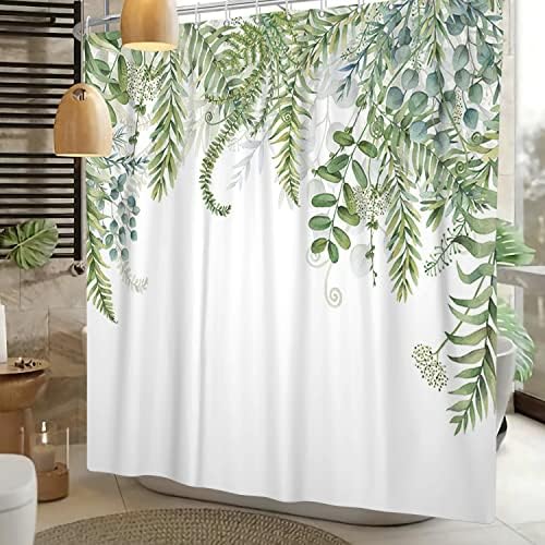 Zsálya Zöld Növény zuhanyfüggöny Fürdőszobai Botanikus Eukaliptusz Trópusi Zöld Levél Zöld Levelek Akvarell Dzsungel Virágos