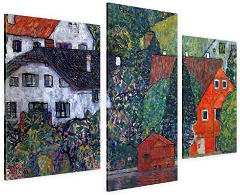 Alonline Art - Házak Unterach 3 Részre Gustav Klimt | Keretbe Feszített Vászon egy Kész Lógni Keret - Pamut - Galéria Csomagolt