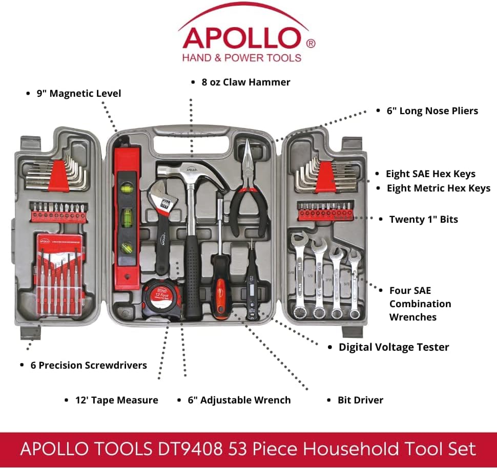 Apollo Eszközök DT9408 53 Darab Háztartási Eszköz, Készlet Villáskulcs, Precíziós Csavarhúzó Készlet, valamint a Legtöbb Elérte a