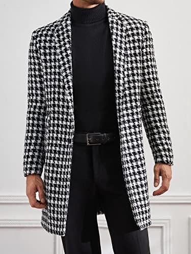 OSHHO Kabátok Női - Férfi houndstooth minta Hajtóka egysoros Tweed Kabát (Szín : Fekete, Fehér, Méret : X-Large)