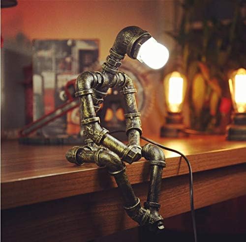 PUPERY Steampunk asztali Lámpa,Retro Ipari Bronz Cső Robot asztali Lámpa, 2 Edison-Izzó Lámpa Kreatív Ajándék