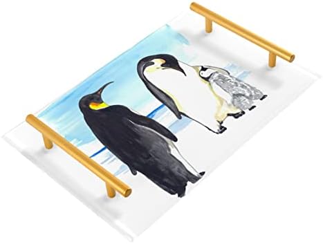 Dallonan Akril Mosdó Tálca Négyszögletes Akvarell Pingvinek Téli Állat Dekoratív Tálcák Arany Nyelű Konyha Élelmiszer Nappali