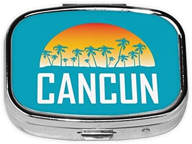 Cancun Naplemente Tér Mini Tabletta Esetében Tükör Utazás Barátságos Hordozható Kompakt Rekeszes Doboz Pirulát
