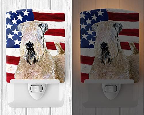 Caroline Kincsek SS4019CNL USA Amerikai Zászló Wheaten Terrier Puha Bevont Kerámia Éjjeli Lámpa, Kompakt, UL-Tanúsítás, Ideális