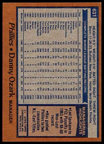 1978 Topps 631 Danny Ozark Philadelphia Phillies (Baseball Kártya) NM Phillies