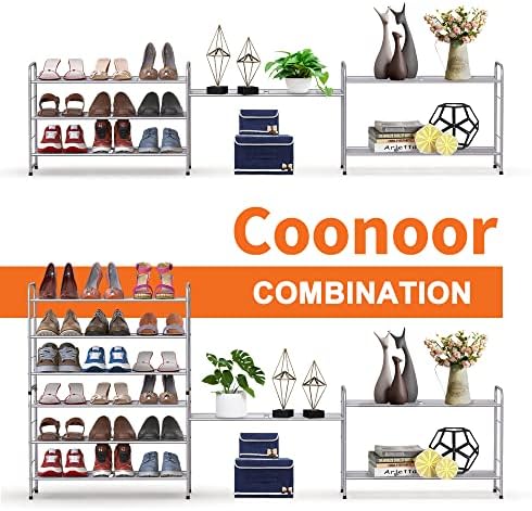 Coonoor 3 Tier cipősszekrény Rakható, Állítható Multi-Funkciós Vezetékes Hálózatba cipőrendszerező Tároló,Ezüst