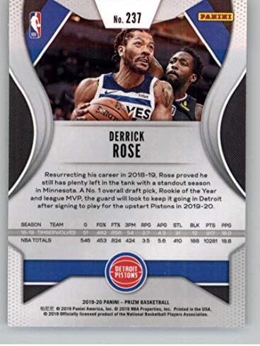 2019-20 Panini Prizm 237 Derrick Rose Detroit Pistons NBA Kosárlabda Trading Card