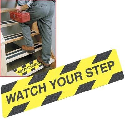 Fekete/Sárga Csúszásmentes Figyelmeztetés Lépcső Felület, Vigyázz - 4 Csomag. Beltéri/Kültéri, 80 Finomság Kereskedelmi Minőségű Csúszásgátló
