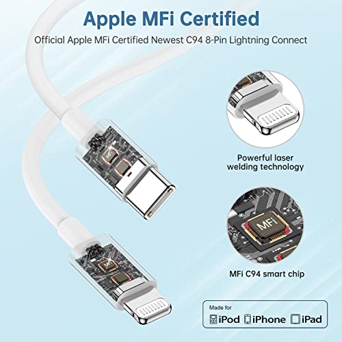 2Pack 6ft USB-C-Lightning Kábel, [Apple Mpi Hitelesített] iPhone 12 13 14 Gyors Töltő C Típusú Port Támogatja a Hosszú iPhone Töltő Kábel 6