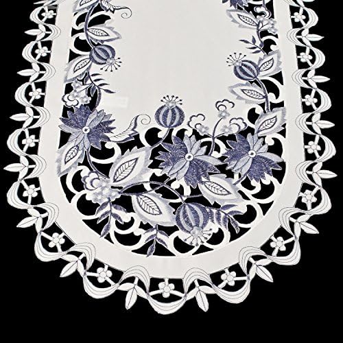 Hímzett Kék Porcelán Hagymás Virág, asztali Futó, Komód Sál, Csipke (15Wx34L)