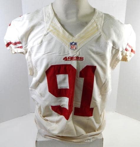2012-es San Francisco 49ers Ray McDonald 91 Játék Használt Fehér Jersey 46 DP28489 - Aláíratlan NFL Játék Használt Mezek