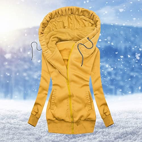 Fulijie Női Őszi Téli egyszínű Kapucnis Slim Fit Zsebbel Kabát Női Kabátok