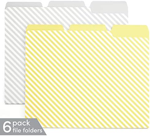 6 Pack Mappákat - Szürke-Sárga Átlós Csík - Lapok, illik Letter Méretű Papír, Mappa Mérete 9.5 által 11.75 a - Standard Méret - Irodai,