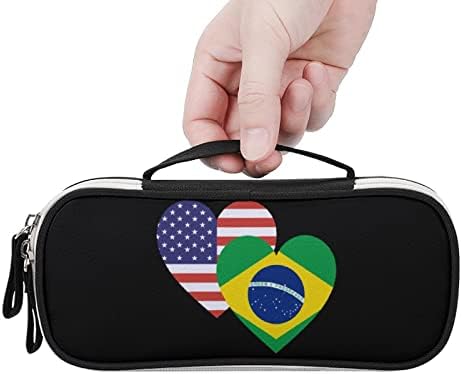 Brazília Amerikai Szív Zászló PU Bőr Ceruza Toll Esetben Szervező Utazási Smink Táska Hordozható Írószer Táska
