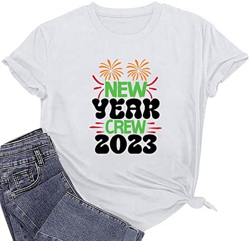 Boldog Új Évet 2023 Pólók Női Rövid Ujjú Ing, Alkalmi Sleeve Alapvető Tee Tini Lányok Aranyos Ünnep Blúz, Maximum