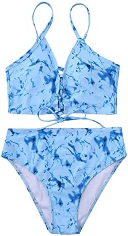 Női Nyakkendő Festék Bikini Szett Csipke Criss Cross 2 Darab fürdőruha Szexi V-Nyak Fürdőruha, Magas Derék Bugyi