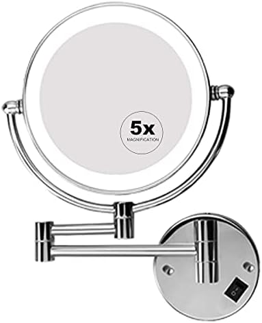 EDOSSA Falra Szerelt Smink Tükör LED Égő 5X Nagyító Kozmetikai Tükör Kétoldalas Forgatható Fürdőszoba Szálloda