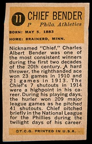 1963 Bazooka 11 GLD Főnök Bender Kansas City Atlétika (Baseball Kártya) (Háttér körül, arca fényes arany borítású, hátsó részleges sárga