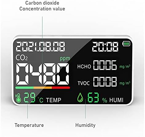 Többfunkciós 5in1 CO2-Mérő, Digitális Hőmérséklet Páratartalom Teszter Szén-Dioxid TVOC HCHO levegőminőség Érzékelő Monitor (Szín : K)