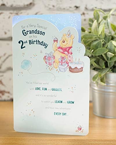Az egyesült KIRÁLYSÁG Üdvözlet Unokája 2. Születésnap Lap - Születésnapi Kártya 2 Éves Fiú - Unokája Születésnapjára Kártya - Édes Micimackó