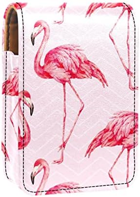 Elegáns Flamingók Minta Rózsaszín Stílusú Kisméretű, Hordozható, Pu Bőr Rúzs Smink Kozmetikai Rúzs Szervező Rúzs, Táska, Tükör
