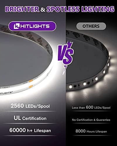 HitLights COB LED Szalag Világítás, 24V 60WPower Kínálat, LED Szabályozható Sofőr, 16.4 FT 5000K hideg Fehér, Nagy Sűrűségű LED Szalag,
