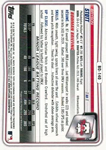 2020 Bowman Chrome-Tervezet BD-140 Bryson Stott RC Kezdő Philadelphia Phillies MLB Baseball Trading Card