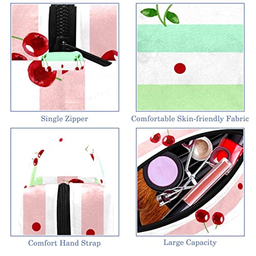 Smink Táska Utazási Kozmetikai Táska Akvarell Cseresznye Csíkos Fürdőszobai Táska Szervező Tok Cipzárral, illetve Kezelni