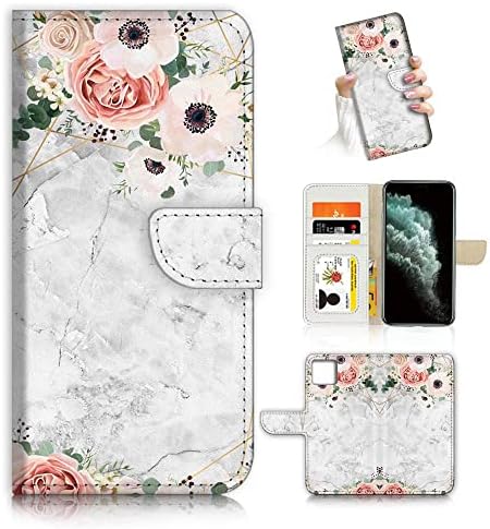 AJOURTEK iPhone 11 Pro Max, a Művészet Célja, Flip Pénztárca Stílus tok Díszes Virág a Teljes Test Védelem AD003 (24880 Fehér Márvány Virág)