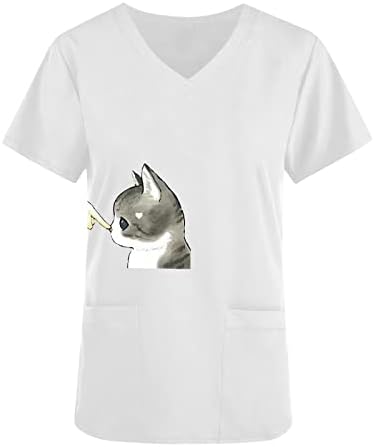 Macska Pólók Női Vneck Rövid Ujjú Póló Tshirts Állat Print Aranyos Bozót Maximum Tunika Maximum A Nők Dwith Zseb