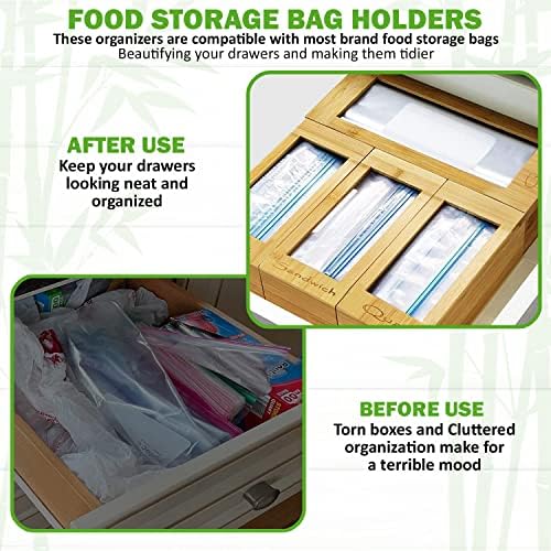 GreenSpace Bambusz Élelmiszer-Tároló Táska Szervező (4 box set) a konyhapulton, a Fiókban, vagy Falra Szerelhető - Kompatibilis Liter, Liter,