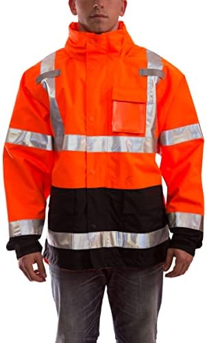 IKON Standard Magas Láthatósági Kabát a Csatolt Hood, Fluoreszkáló, Narancs/Piros/Fekete, Méret 3X