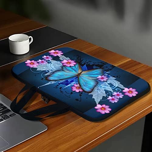 Suhoaziia 15 Hüvelykes Kék Pillangó Laptop Sleeve, Laptop tartó Táska Tablet hordtáska Kezelni, Víztaszító Tote Bags Notebook Ujjú Kézitáska