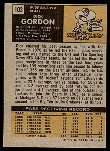 1971 Topps 103 Dick Gordon Chicago Bears (Foci Kártya) JÓ Medvék Michigan St