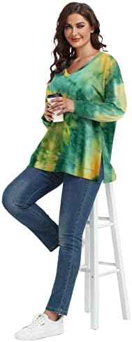 LARACE Nyakkendő Festék Melegítőfelső a Nők Plus Size Maximum V-Nyak Oldalán Osztott Alkalmi Ing, Hosszú Ujjú Pulóver Póló