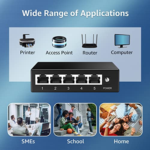 VIMIN 5 portos Gigabit Ethernet Kapcsoló Nem felügyelt, Hálózati Ethernet Elosztó, Asztalra vagy Falra Szerelhető, ventilátor nélküli,
