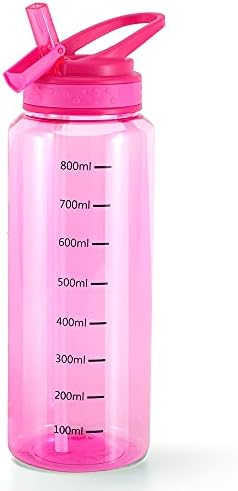 Haza Dallam Víz Üveg Szalmával, BPA MENTES Tritan & szivárgásmentes pormentes Flip Szalma & Easy Clean & Mérés, 30oz / 900 ml (Rózsaszín