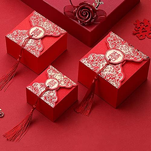 KESYOO 20db lakodalom Szívességet Doboz Kínai Stílusú Xi Cukorka, Csokoládé, Ajándék Dobozok Bojtos Esküvői Baba Zuhany Születésnapi Party