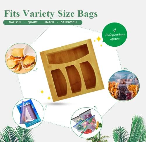 Ziplock táska szervező a fiók - bambusz építési - 4 rekeszes - 29x29x7.6 cm