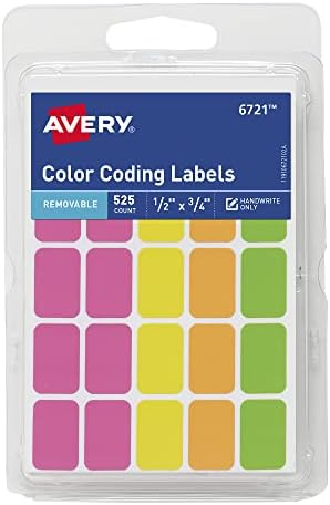 Avery Cserélhető színkód Címkék, Téglalap alakú, Vegyes Színek, Csomag 525 (6721)