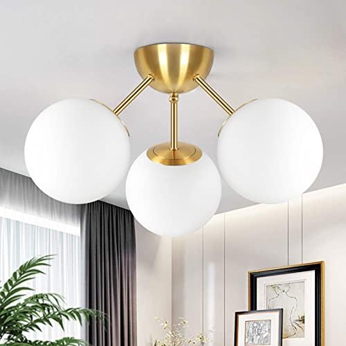 Lakumu 3-Világos Fehér Matt Globe Pohár Félig süllyeszthető Mennyezeti Lámpát, Csiszolt Réz Század Közepén Mennyezeti Lámpa, Modern