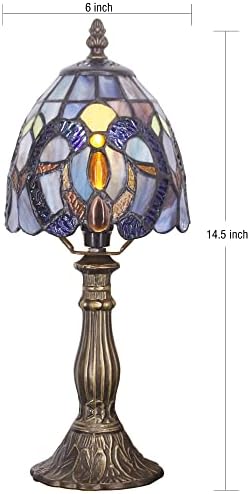 RHLAMPS Kis Tiffany Lámpa Felhős Stílusban Festett Üveg asztali Lámpa, 14 Magas Luxus Mini Akcentussal Lámpa, Memória Éjjeli Lámpa Hálószoba,