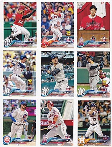2018 Topps Nyitó Nap Baseball Sorozat Teljes Menta 200 Kártya Beállítása a hegyekben, Csillagok, beleértve a Bryce Harper, Mike Pisztráng,