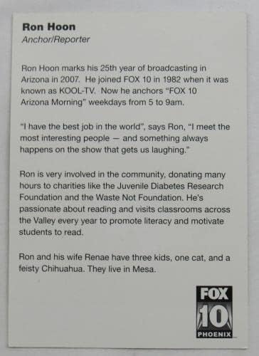 Ron Hoon Fox News 10 Phoenix Horgony Aláírt Automatikus Aláírást 4x6 Promo Kép - Dedikált NHL-Fotók